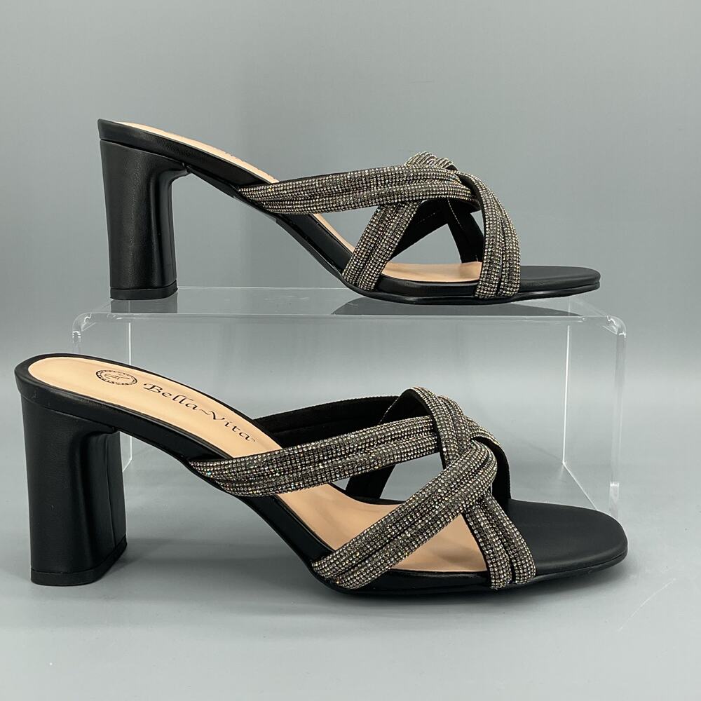 NEW Bella Vita Women’s Carmen Heeled Slip on Sandals Black Size 8WW